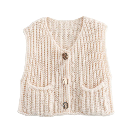 TRAF Spring Women's Knitted Vest Elegant Fashion Women Knit Vest