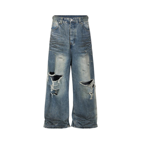 Frayed Damaged Hole Baggy Wide Leg Jeans for Men and Women Streetwear