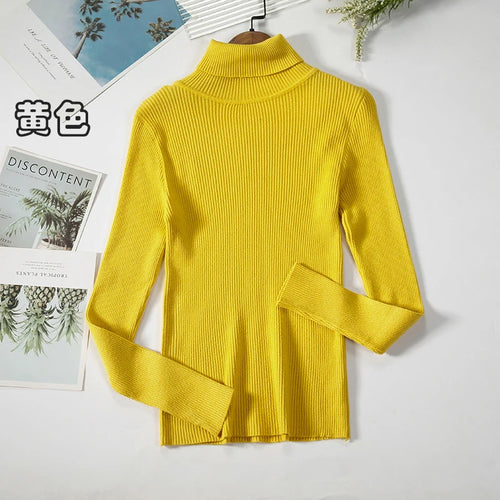 Simple Women Turtleneck Sweater Winter Fashion Pullover Elastic