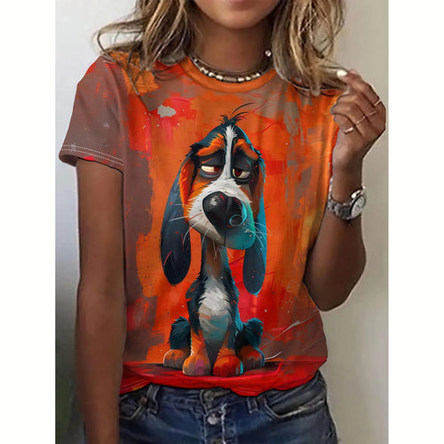 Summer Women's T Shirt Dog Print Casual Short Sleeve 3d T Shirts