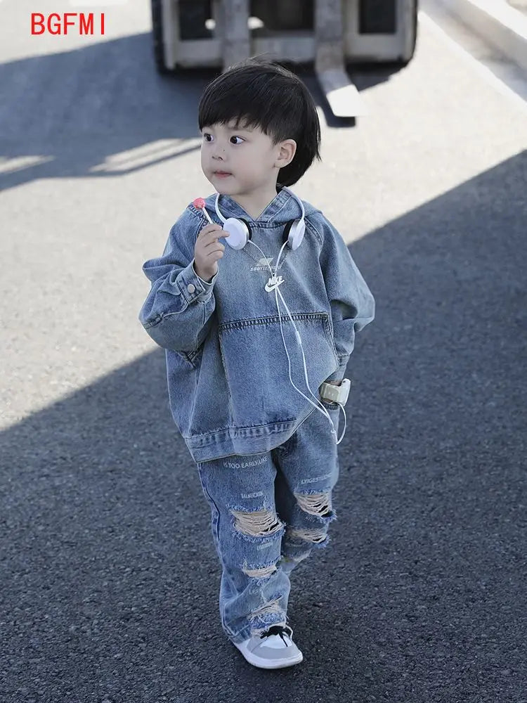 Boy Denim Jacket Hoodies + Jeans 2 Pcs Set