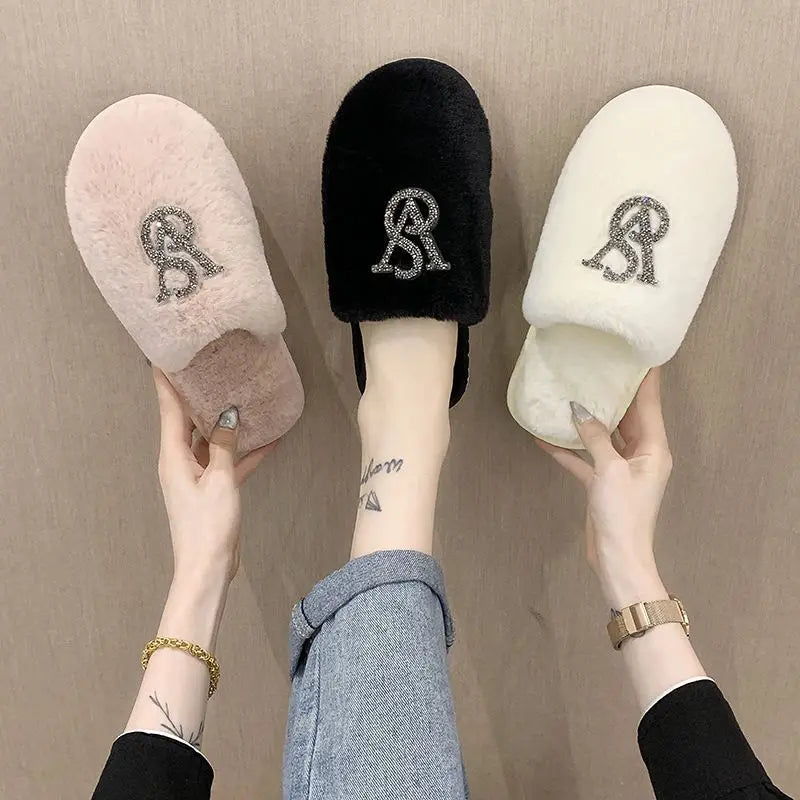 Hairy Cotton Slippers Women Autumn Winter New Warm Footwear Home