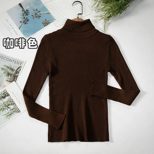 Simple Women Turtleneck Sweater Winter Fashion Pullover Elastic