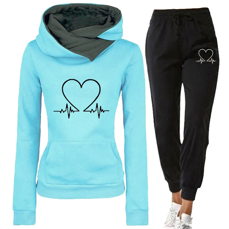 Woman Tracksuit Two Piece Set Winter Warm Hoodies+Pants Pullovers