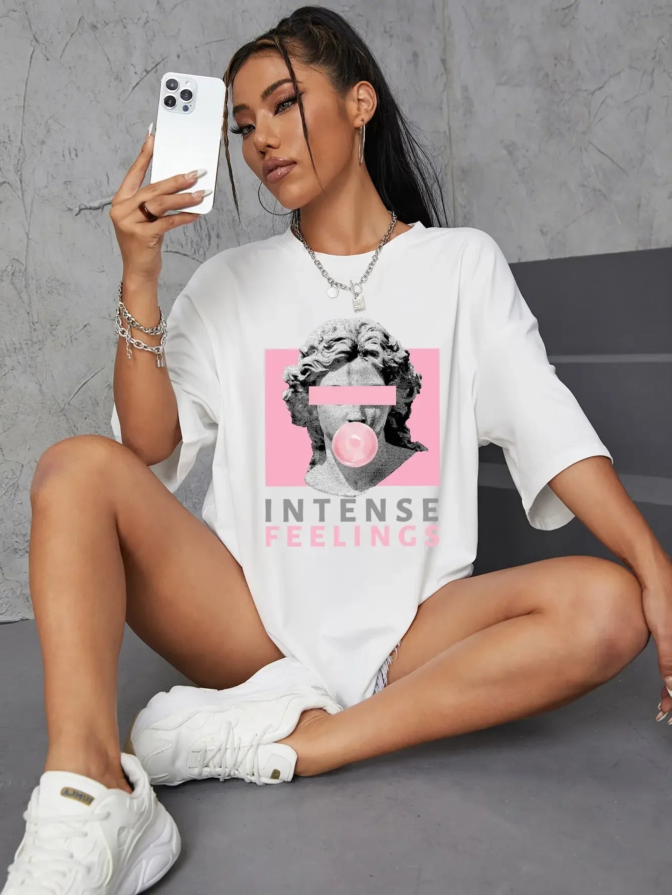 Women Tshirt INTENSE FEELINGS Street Hip Hop Female T-Shirts Loose