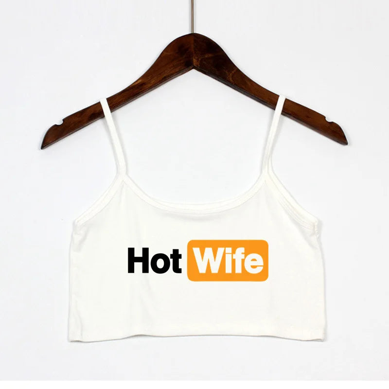 Funny HOT WIFE Letters Print New Sexy Crop Top Summer Women's Sexy