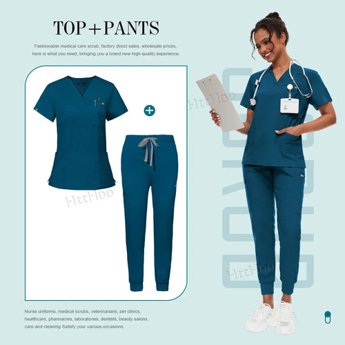 Scrubs Set for Women Joggers V-Neck Pocket Top Uniforms Medical