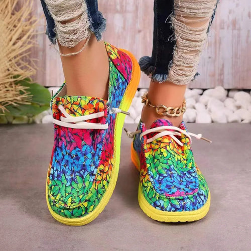 Women Ethnic Rainbow Canvas Shoes Autumn New Casual Daily Ladies