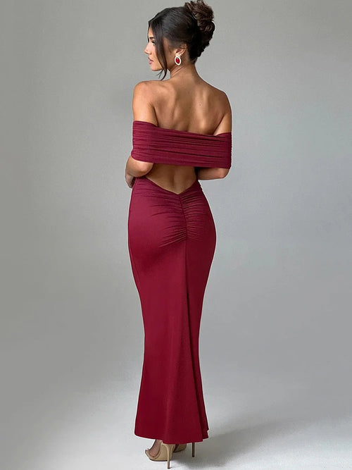 Mozision Strapless Backless Sexy Maxi Dress For Women Black Solid