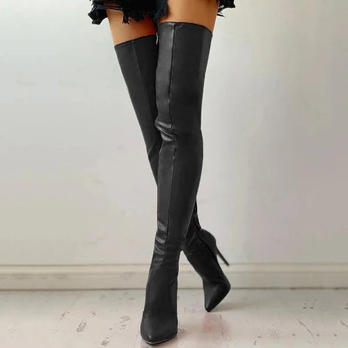 Pointed Side Zipper Slim High Heels Boots