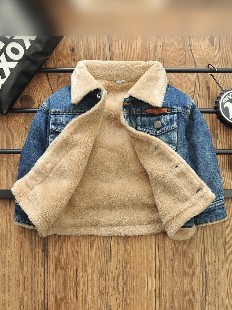 2-8 Years Old Kids Boy Denim Jackets Velvet Warm Coat