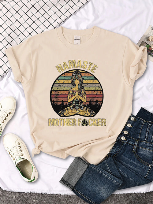 Vintage Namaste Mother Explicit Pattern Women T-Shirt O-Neck Creative