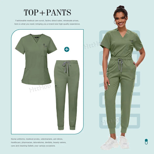 Scrubs Set for Women Joggers V-Neck Pocket Top Uniforms Medical