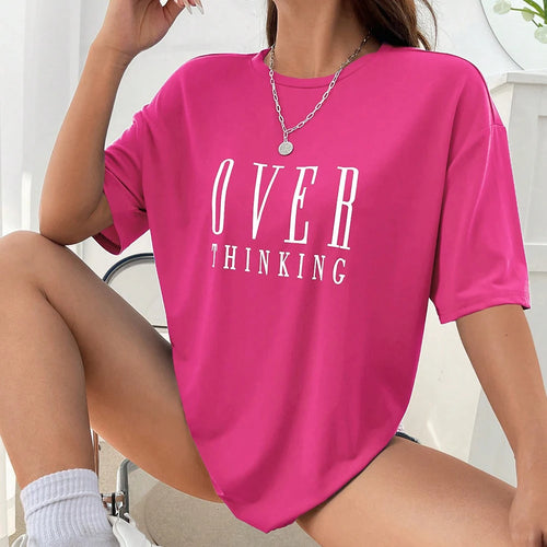 Over Thinking Letter Print Women Cotton Short Sleeve Breathable