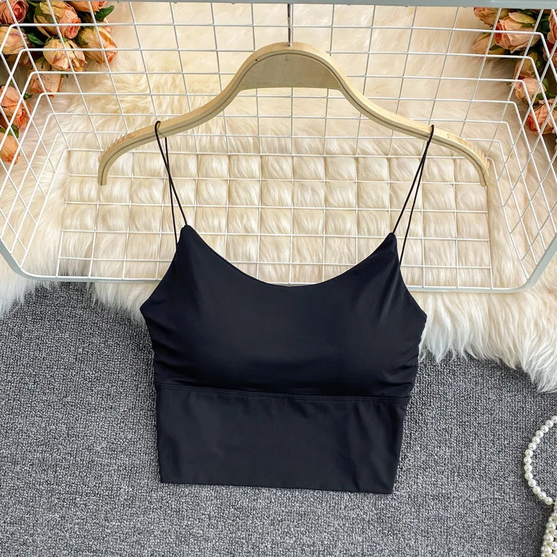 1PC Women Summer Sleeveless Cotton Bustier with Pads Soft Elastic