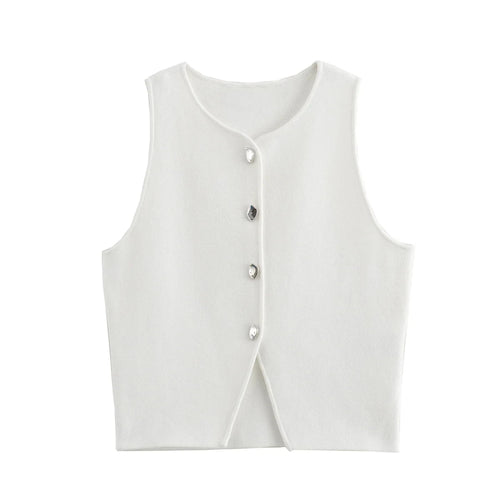 TRAF Knit Vest For Women Sleeveless Cropped Woman White Vest Fall