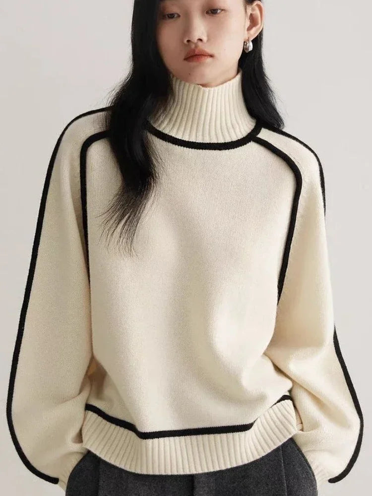 Modern Knit Sweater with Contrast Trim