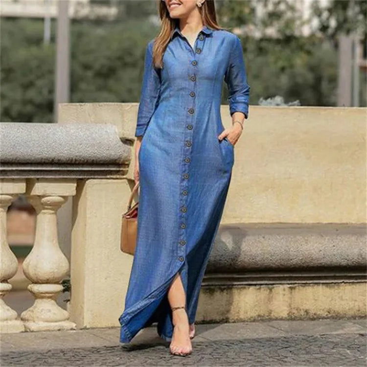 Denim Dress Long Sleeve Buttons Shirt