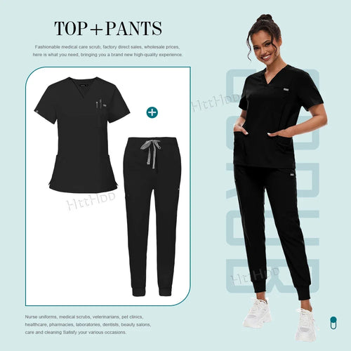 Scrubs Set for Women Joggers V-Neck Pocket Top Uniforms Medical