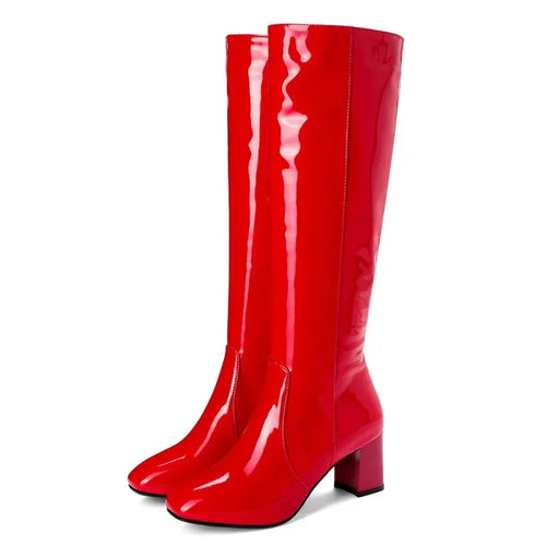 Autumn Winter Women‘s High Knee Boots Patent Leather Knee High Boots