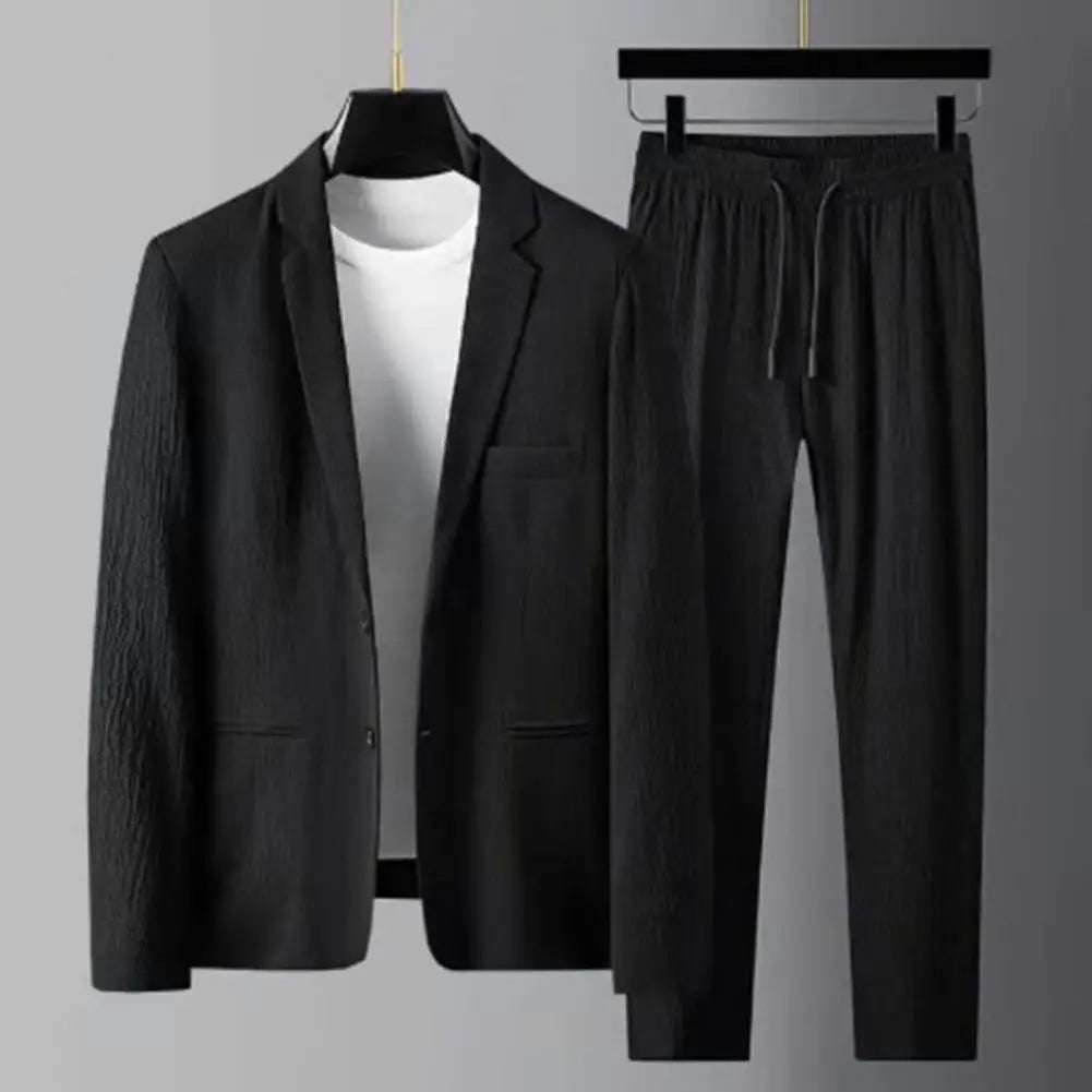 Men Two-piece Suit Striped Pleated Men Blazer Pants Set Pleated