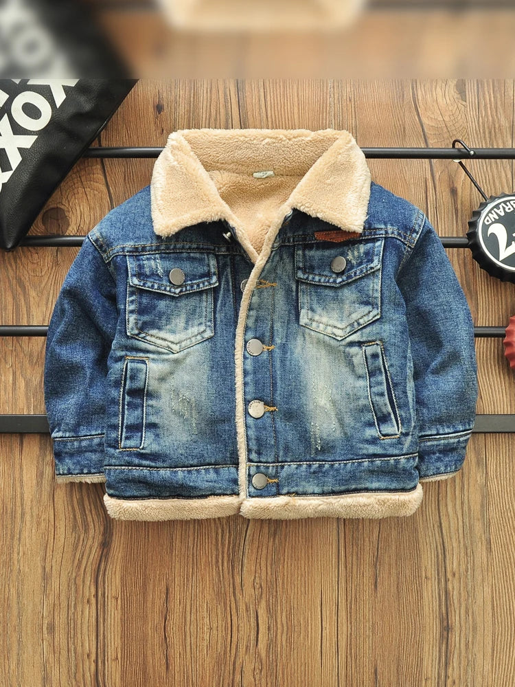 2-8 Years Old Kids Boy Denim Jackets Velvet Warm Coat