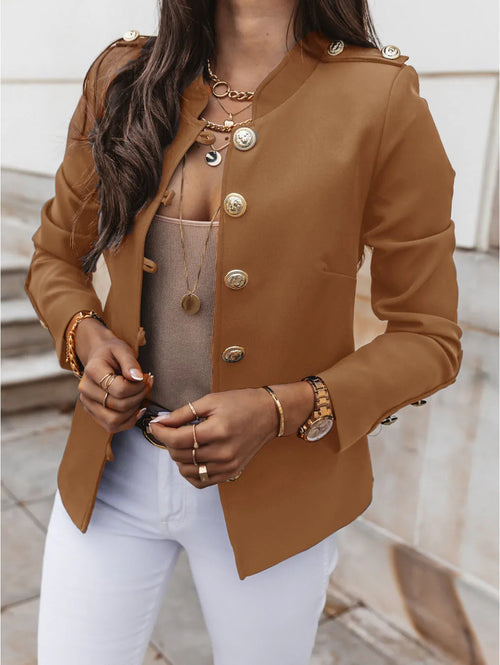 Casual O-neck Long Sleeve Jacket Outerwear Office Lady Spring Autumn