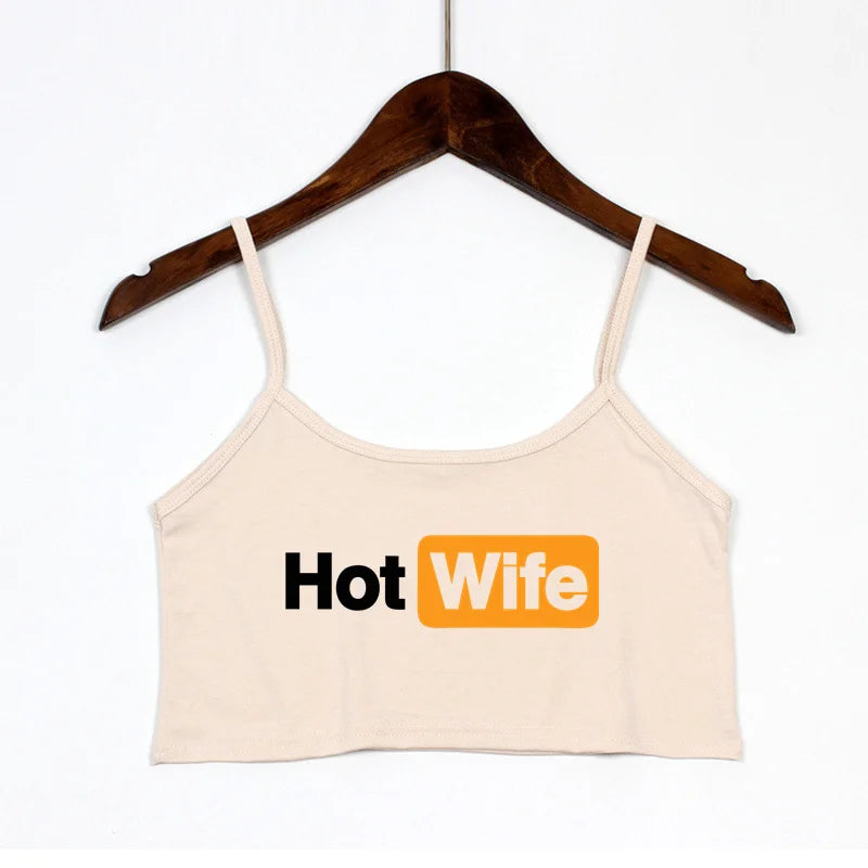 Funny HOT WIFE Letters Print New Sexy Crop Top Summer Women's Sexy