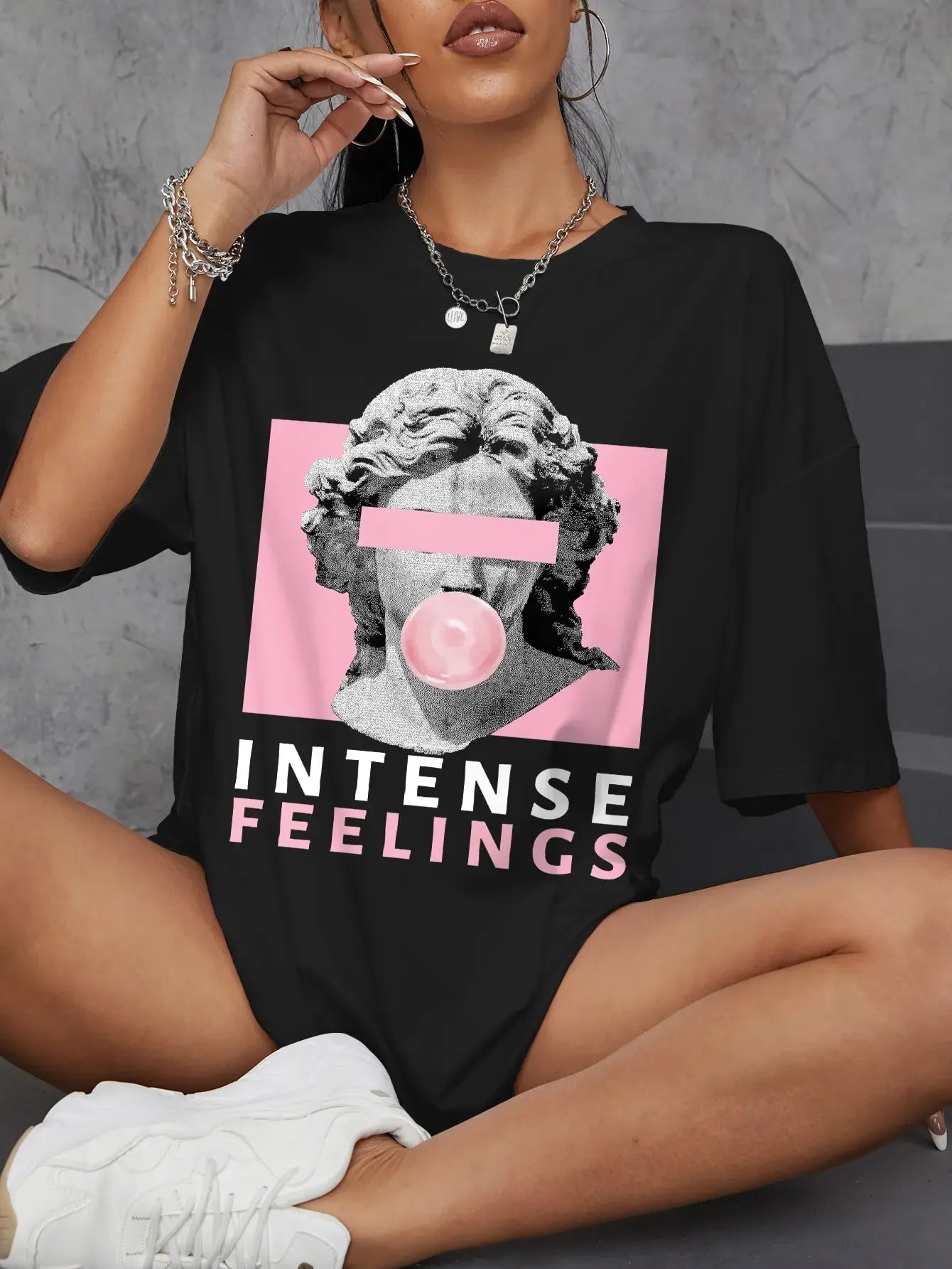 Women Tshirt INTENSE FEELINGS Street Hip Hop Female T-Shirts Loose