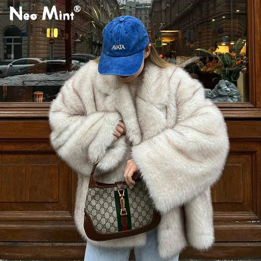 Neo Mint Winter Ins Hot Fashion Girls Oversized Gradient Fur Coat