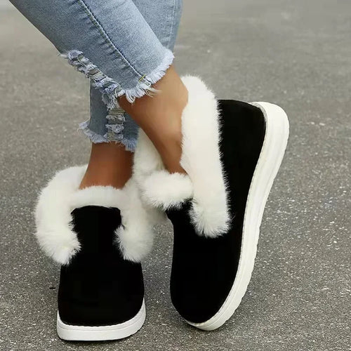 New Ladies Slip on Comfortable Ankle Boots Women Winter Warm Plush Fur