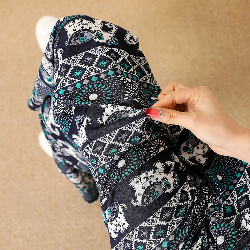 Women Wide Leg Pants High Waist Elephant Print Pant Summer Thin