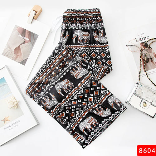 Women Wide Leg Pants High Waist Elephant Print Pant Summer Thin