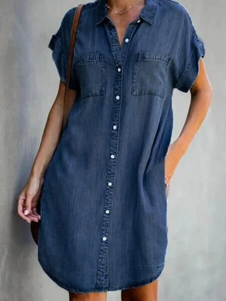 Single Breasted Denim Shirt Dress