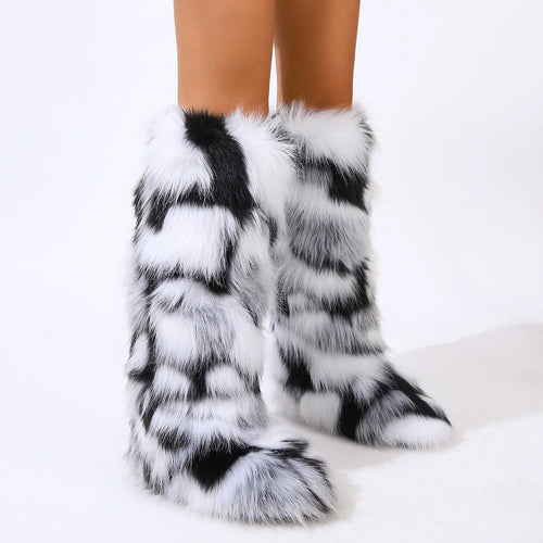 Winter Thigh High Fluffy Boots Ladies Furry Faux Fox Fur