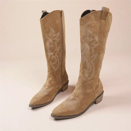 Embroidered Western Cowboy Boots for Women Autumn Pointed Toe Thick