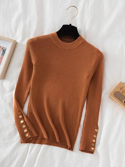 women thick sweater pullovers khaki casual autumn winter button