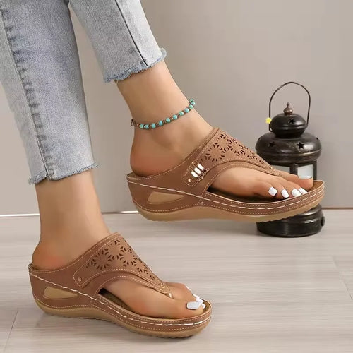 Woman Leather Non-Slip Soft Platform Shoes Flip Flops Summer Women's