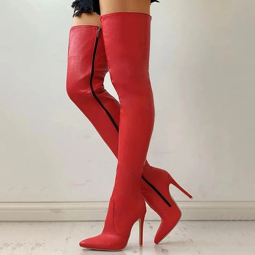 Pointed Side Zipper Slim High Heels Boots