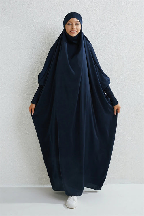 Muslim Abaya Hooded Smocking Sleeve One-piece Prayer Dress Women