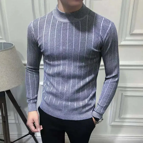 Korean Fashion Autumn Men Casual Vintage Style Sweater Wool Turtleneck