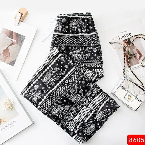 Women Wide Leg Pants High Waist Elephant Print Pant Summer Thin