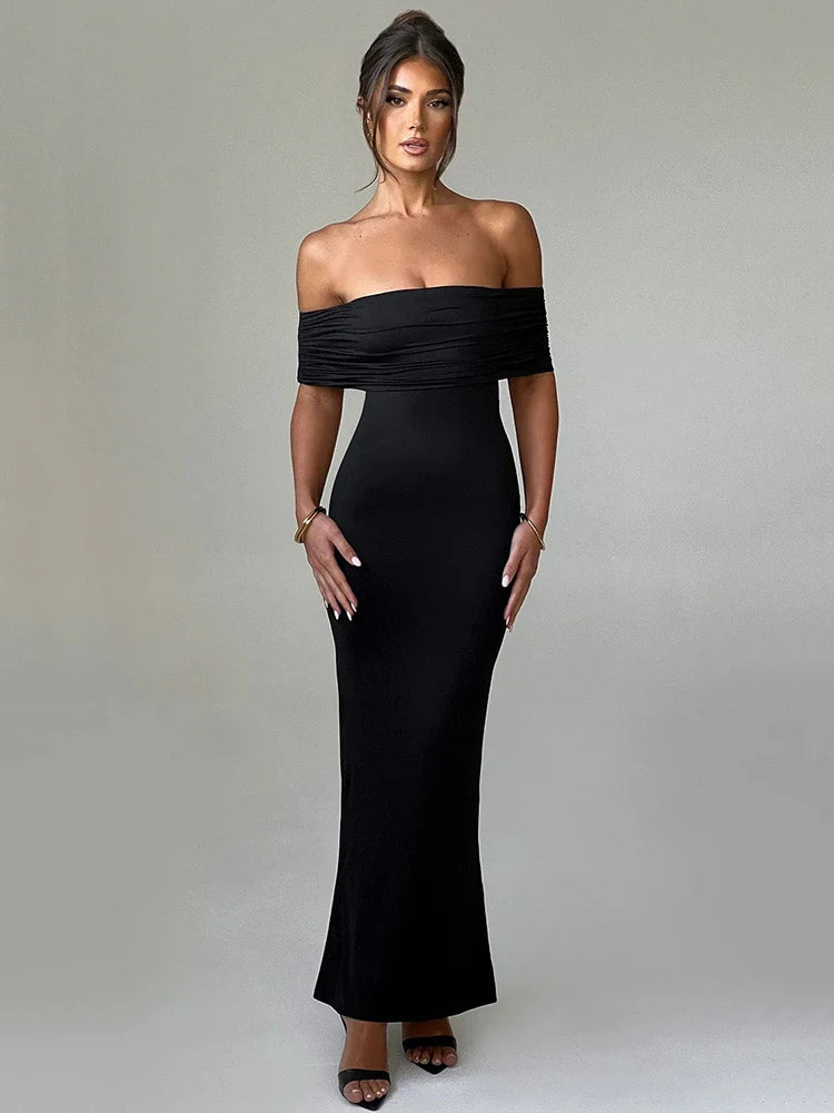 Mozision Strapless Backless Sexy Maxi Dress For Women Black Solid