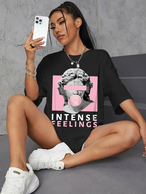 Women Tshirt INTENSE FEELINGS Street Hip Hop Female T-Shirts Loose