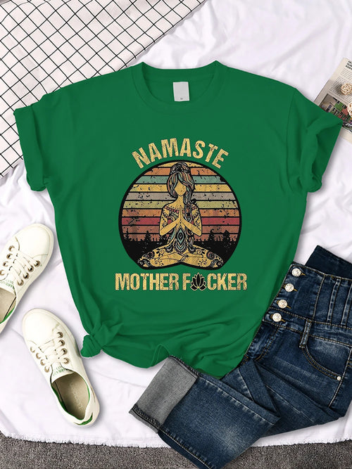 Vintage Namaste Mother Explicit Pattern Women T-Shirt O-Neck Creative