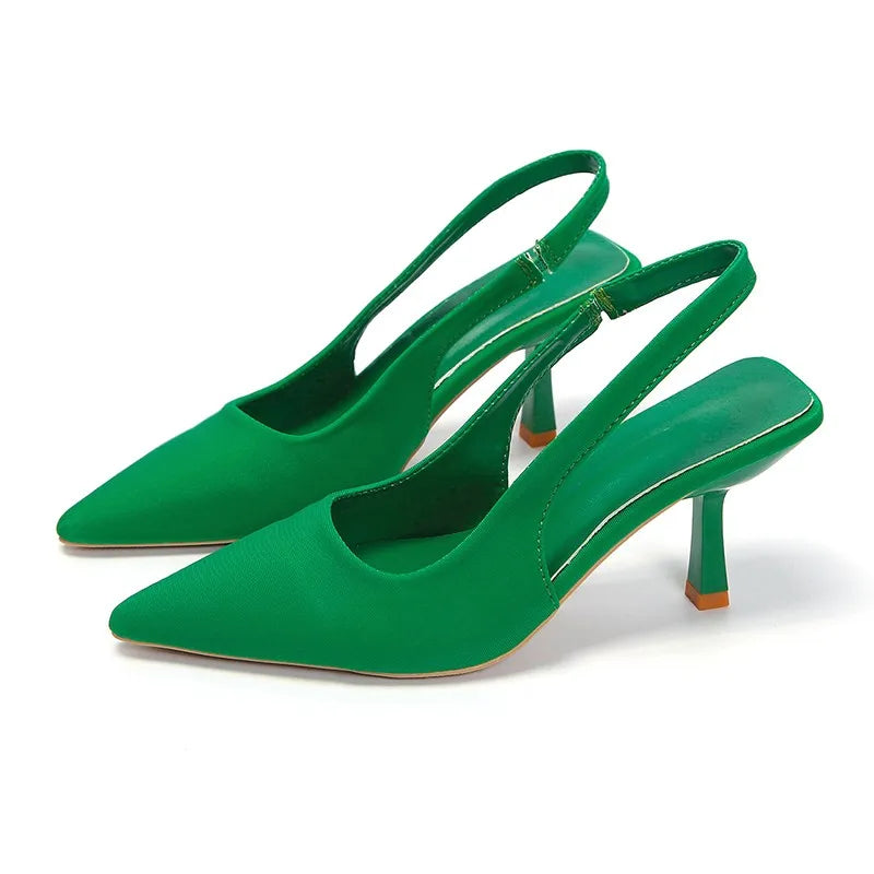 Summer Women Heels Sandals Red Pointed Slingback Sandals Shoes Green