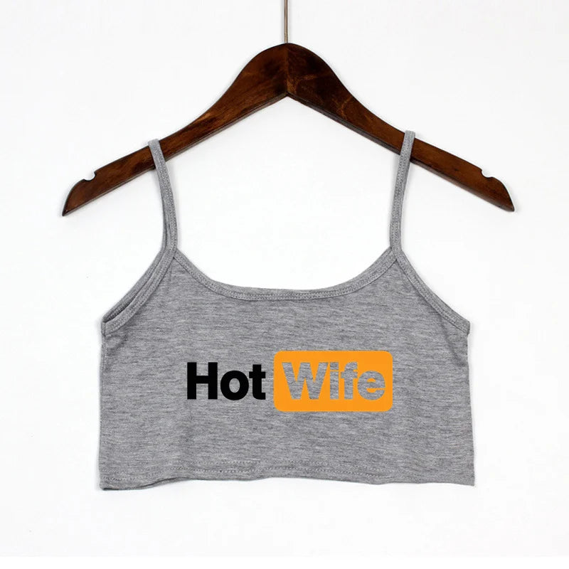 Funny HOT WIFE Letters Print New Sexy Crop Top Summer Women's Sexy