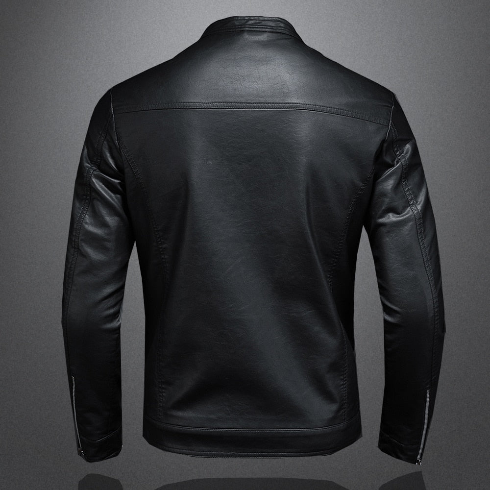 Spring Autumn Leather Jacket Men Stand Collar Slim Pu Leather Jacket