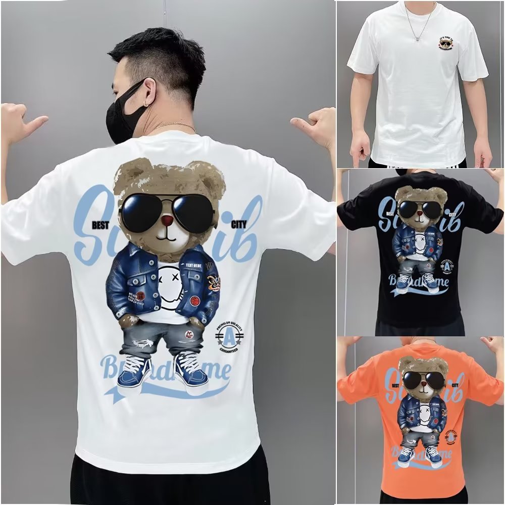 Summer Men's Cotton T-shirt Korean Men's Cool Bear Short Sleeve Tops