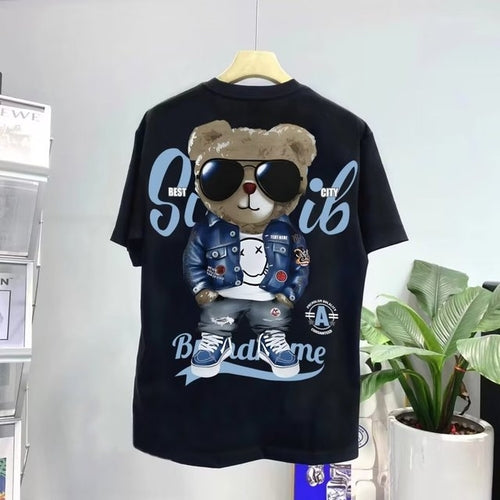 Summer Men's Cotton T-shirt Korean Men's Cool Bear Short Sleeve Tops